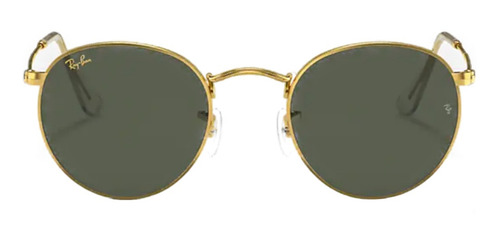 Anteojos de sol Ray-Ban Round Metal Legend Standard con marco de metal color polished gold, lente green de cristal clásica, varilla polished gold de metal - RB3447