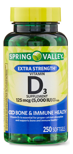 Vitamina D3 5000iu Spring Valley 250 Cápsulas Em Gel