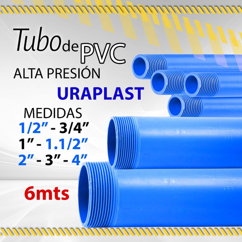 Tubo De Pvc Uraplast Azul Alta Presion Desde 1/2  Hasta 4 