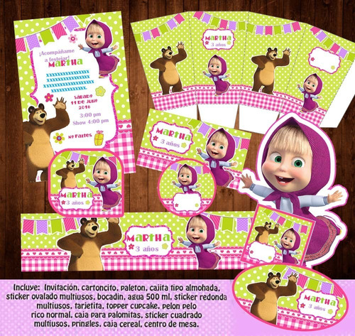 Kit Imprimible Candy Bar Masha Y El Oso Editable