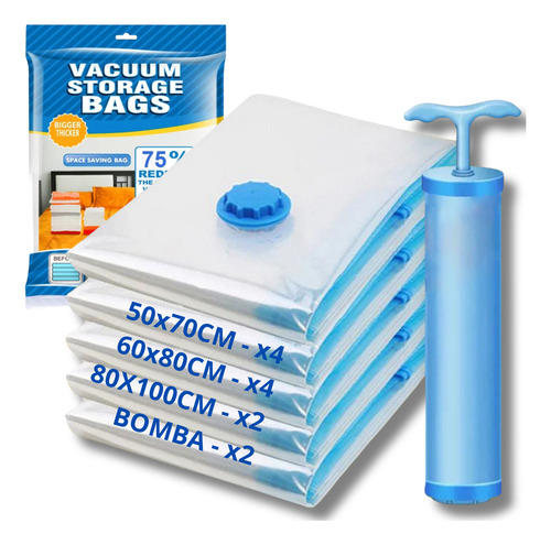 Saco A Vacuo Roupa Edredom Organizador Viagem Kit 10 + Bomba