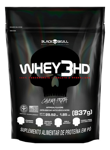 Whey 3hd Black Skull Sabor Morango Em Sachê De 837g