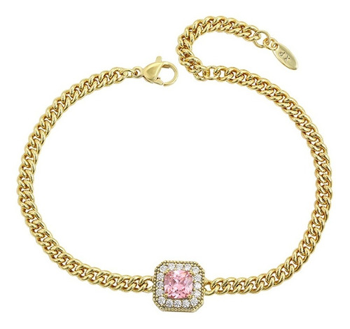 Brazalete Oro 14k Lam Swarovski Rosa 21-23cm Ajustable Regal