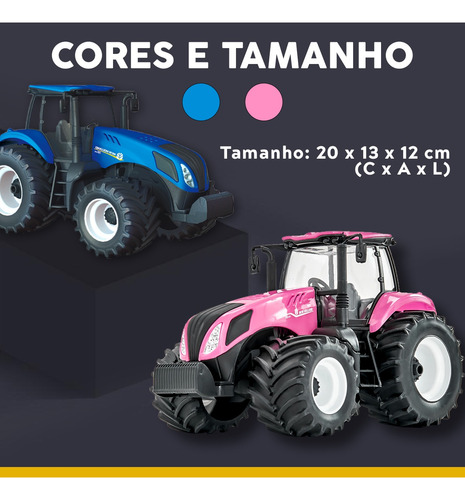 Trator De Brinquedo Miniatura New Holland T8 Conjunto Com 2