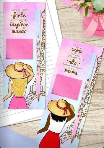 15 Lembrancinhas Dia Das Mulheres Card Com Post It+lápis