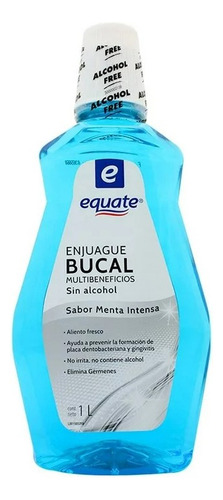 Enjuague Bucal Equate Sin Alcohol Sabor Menta Intensa 1 L
