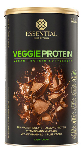 Vegan Protein Veggie 450g - Essential Nutrition Sabor Cacau
