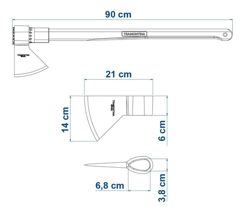 Imagen 3 de 6 de Hacha Cabeza Redonda Pesada Tramontina Mango Madera 90cm