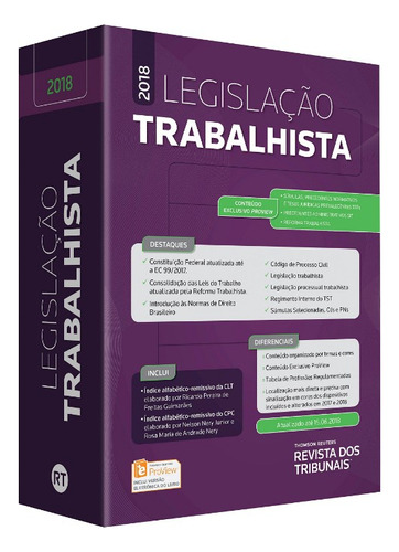 Legislação Trabalhista. 2018, De Vários Autores. Editora Revista Dos Tribunais, Capa Mole Em Português