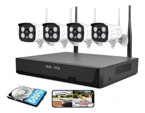 comprar KUIIYER® Pack 4 camaras de vigilancia inalambricade Monitoreo Con sensor de movimiento camaras videovigilancia Inalámbricos Kits de Seguridad 2MP Visión Nocturna HD 2 millones Kit nvr de y 500GB Disco