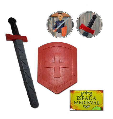 Escudo Espada Medieval Brinquedo Criança Fantasia Infantil