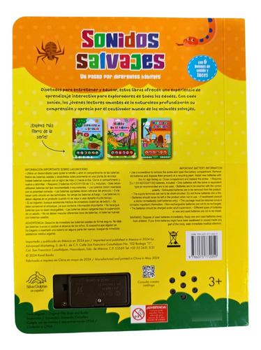 Combo Libros Infantil 6 Luz Sonidos Salvajes Y Dinosaurios