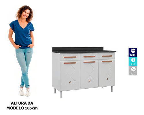 Balcão Gabinete Cozinha Aço Telasul Mirage New C/tampo Cor Branco