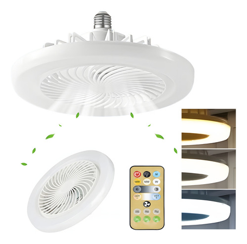 Lámpara De Ventilador 3 Velocidades Foco Led 30 W De Plást 26 Cm Blanco
