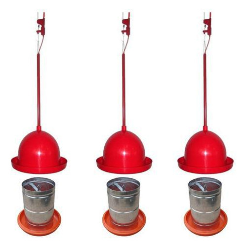 Kit 3 Bebedouros Pendulares + 3 Comedouros Galvanizado 5kg