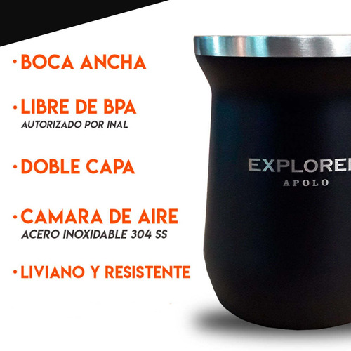 Imagen 4 de 11 de Mate Apolo Explorer Clasico Acero Inoxidable Terere Frio Cal