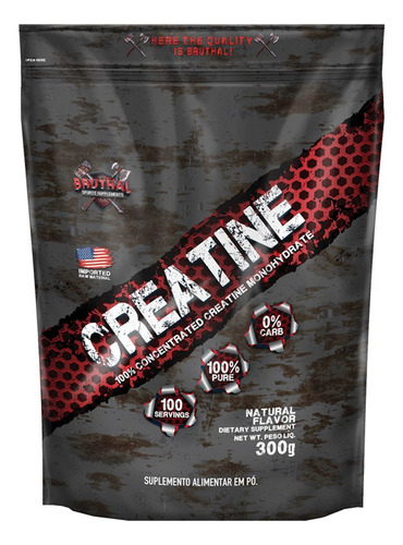 Creatina Monohidratada 100% Pura 300g Refil Bruthal Sports Sabor Sem Sabor