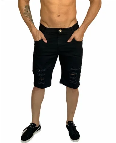 Short masculino rasgado best sale preto