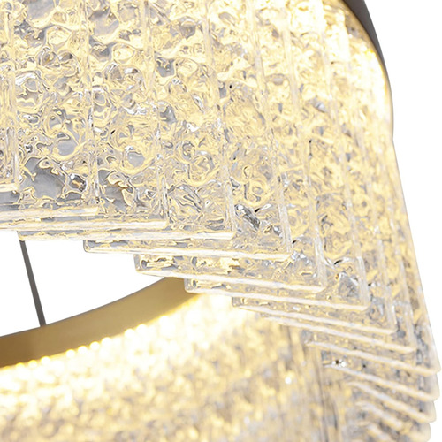 Lustre Pendente 80cm Cristais Led 3 Cores Redondo Teto Gold