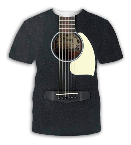 Playera De Manga Corta Con Estampado De Guitarra Musical Y