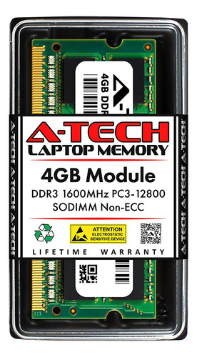 Memoria Ram A-tech 4gb Ddr3 1600mhz Pc3-12800 Cl11 Sodimm