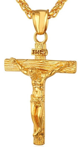 Collar Hombre Cruz De Jesús Inri De Acero Inoxidable
