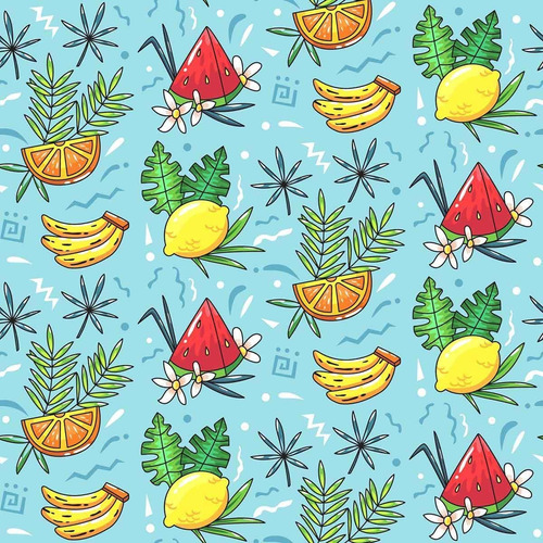 Imagem 2 de 5 de Papel De Parede Adesivo Frutas Tropicais Fundo Azul N07033 0