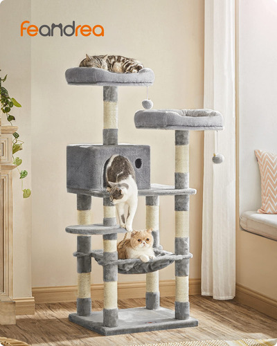 Árbol Para Gatos De Varios Niveles Con Rascadores Y Hamacas Gris Claro