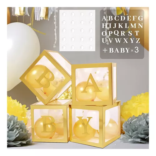 Caja de fiesta de 4 piezas para baby shower, decoración de bloque de bebé  grande con 3 juegos de letras de bebé y 26 letras AZ, letras de bebé