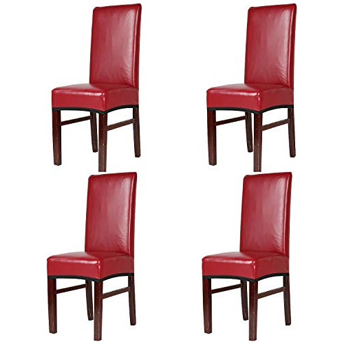 Fundas Silla De Piel Sintética, Rojo Vino, Pack De 4