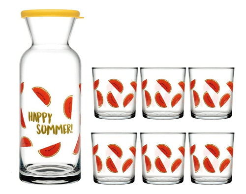 Set De Botella 1,2 Ltrs + 6 Vasos 380cc - Pasabhace Jungle Rojo