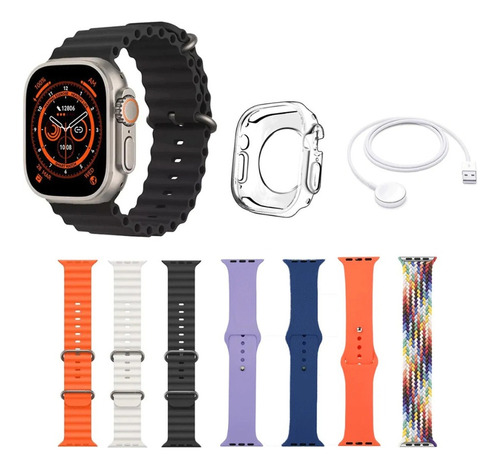 Reloj Smartwatch Ace-180 Ultra Con 7 Mallas Silicona + Funda Negro Gris
