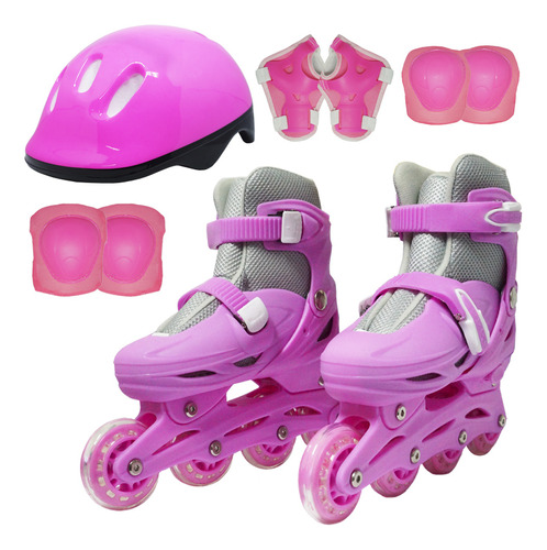 Patins Roller Inline 4 Rodas Roller Infantil Acessórios Rosa