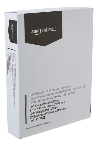 Papel De Impresora Amazon Basics 30% Reciclado, 8,5 X 11 Cm,