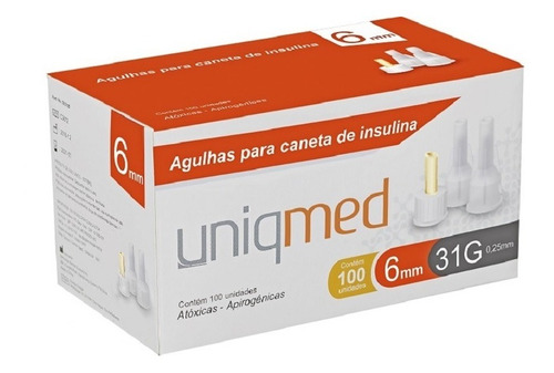Imagem 1 de 1 de Agulha Para Caneta De Insulina 6mm 31g Com 100 Un Uniqmed