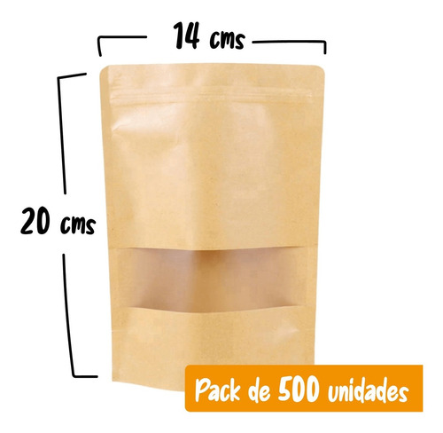 Pack 500 Unidades Envase Kraft Con Ventana 14 X 20 Cm