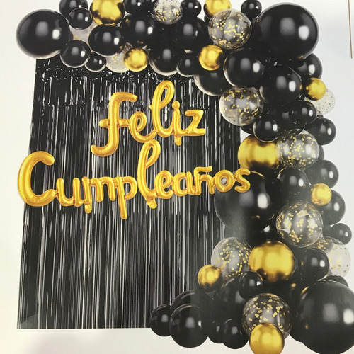 Arco Organico Globos Negro Dore Cumple Fiesta Deco Cotillon