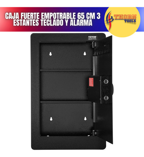 Caja Fuerte De Pared 65cm 3niveles Con Teclado Y Estantes Hb Color Negro