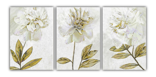 Cuadro Lienzo Canvas 20x30cm Flores Blancas Tipo Oleo 3pz