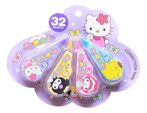 Set Cinta Correctora Kuromi Papeleria Hello Kitty 32m Kawaii