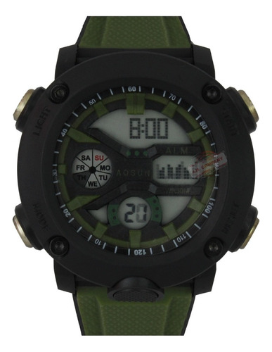 Reloj Digital Para Hombre Militar Sport Sumergible Led Correa Verde