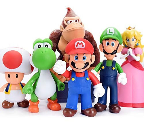 Mario Bros Figuras De 5 Cm  Set Completo De 6 Pcs En Caja 