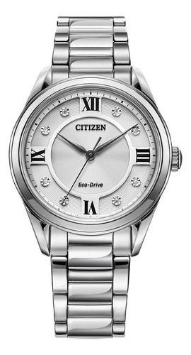 Reloj Citizen Eco-drive Arezzo 32mm Em0870-58a Para Mujer Color de la correa Plata Color del bisel Plateado Color del fondo Plateado