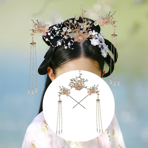 . Paquete De 3 Horquillas Chinas For Con Borlas Y Flores