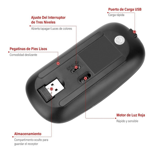 Imagen 2 de 7 de Portátil Recargable Ratón Inalámbrico 2.4g Mouse Silencio