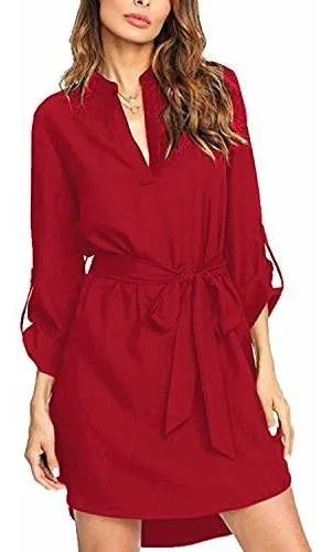 Kenoce Vestido Camisero Para Mujer Con Cuello En V Liso Liso