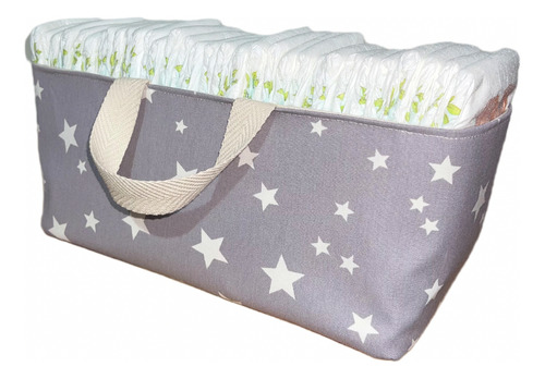 Contenedor Pañalero Con Manijas+cesto Tela. Ideal Regalo Rn Gris Estrellas