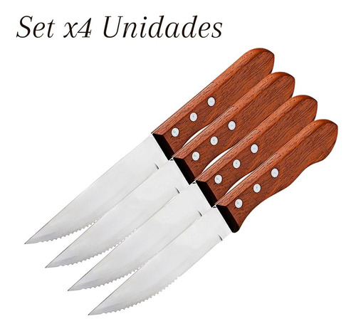 Cuchillos Set X4 Cocina Chef Para Carnes Bbq Madera Steak
