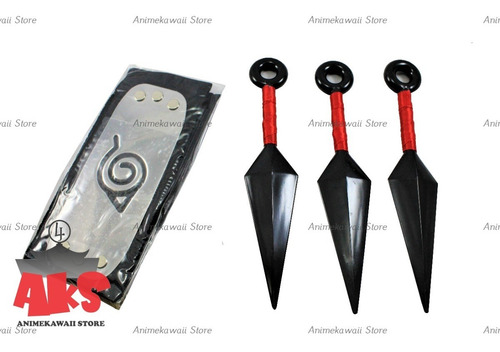 Imagen 4 de 5 de Naruto Set Bandana Y 3 Kunais Rojo En Caja (animekawaii)