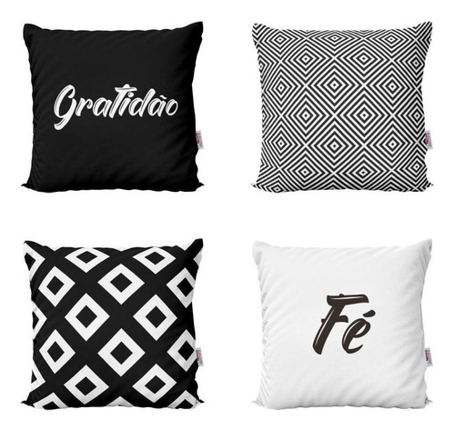 Capas Almofadas Decorativas Preto E Branco Gratidão Fé 40cm